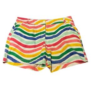 Crown & Ivy Caroline Classic Fit Twill Chino Shorts Multicolor Wave Print - 10